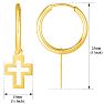 14 Karat Yellow Gold Cross Dangle Hoop Earrings, 1 Inch Image-2
