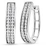 1ct Diamond Two Row Hoop Earrings In Sterling Silver, 3/4 Inch Image-1