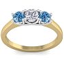 1 Carat White and Blue Diamond Three Diamond Ring In 14 Karat Yellow Gold Image-1