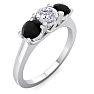 1 Carat White and Black Diamond Three Diamond Ring In 14 Karat White Gold Image-2