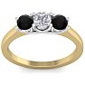 1 Carat White and Black Diamond Three Diamond Ring In 14 Karat Yellow Gold Image-1