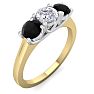 1 Carat White and Black Diamond Three Diamond Ring In 14 Karat Yellow Gold Image-2
