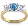 2 Carat Blue Diamond Three Diamond Ring In 14 Karat Yellow Gold Image-1