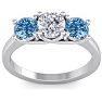 2 Carat White and Blue Diamond Three Diamond Ring In 14 Karat White Gold Image-1