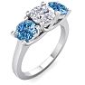 2 Carat White and Blue Diamond Three Diamond Ring In 14 Karat White Gold Image-2