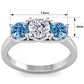 2 Carat White and Blue Diamond Three Diamond Ring In 14 Karat White Gold Image-5
