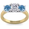 2 Carat White and Blue Diamond Three Diamond Ring In 14 Karat Yellow Gold Image-1