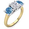 2 Carat White and Blue Diamond Three Diamond Ring In 14 Karat Yellow Gold Image-2