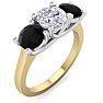 2 Carat White and Black Diamond Three Diamond Ring In 14 Karat Yellow Gold Image-2