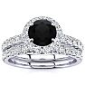 1 1/2 Carat Round Black Moissanite Halo Bridal Set In 14 Karat White Gold Image-1