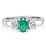 Emerald Gemstone Jewelry: 1/2ct Oval Emerald and 1/4ct Oval Diamond Ring in 14k White Gold Image-1