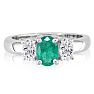 Emerald Gemstone Jewelry: 1/2ct Oval Emerald and 1/4ct Oval Diamond Ring in 14k White Gold Image-1