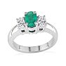 Emerald Gemstone Jewelry: 1/2ct Oval Emerald and 1/4ct Oval Diamond Ring in 14k White Gold Image-3