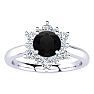 1 1/2 Carat Round Shape Flower Halo Black Diamond Engagement Ring In 14K White Gold Image-1