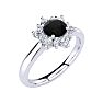 1 1/2 Carat Round Shape Flower Halo Black Diamond Engagement Ring In 14K White Gold Image-2