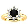 1 1/2 Carat Round Shape Flower Halo Black Diamond Engagement Ring In 14K Yellow Gold Image-1