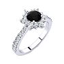 2 Carat Round Shape Flower Halo Black Diamond Engagement Ring In 14K White Gold Image-2