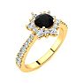 2 Carat Round Shape Flower Halo Black Diamond Engagement Ring In 14K Yellow Gold Image-2