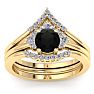 1 1/5 Carat Black Diamond Bridal Set With Crown In 14 Karat Yellow Gold Image-1