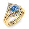 1 1/5 Carat Blue Diamond Bridal Set With Crown In 14 Karat Yellow Gold Image-2
