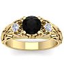 1 1/4 Carat Round Shape Black Diamond Intricate Vine Engagement Ring In 14 Karat Yellow Gold Image-1