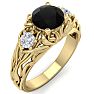 1 1/4 Carat Round Shape Black Diamond Intricate Vine Engagement Ring In 14 Karat Yellow Gold Image-2