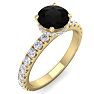 1 1/2 Carat Round Shape Hidden Halo Black Diamond Engagement Ring In 14 Karat Yellow Gold Image-1