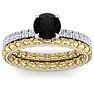 1 1/2 Carat Round Shape Black Diamond Bridal Set In Quilted 14 Karat White and Yellow Gold Image-1