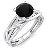 1 Carat Round Black Diamond Solitaire Intricate Vine Engagement Ring In 14 Karat White Gold Image-2