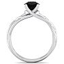 1 Carat Round Black Diamond Solitaire Intricate Vine Engagement Ring In 14 Karat White Gold Image-3