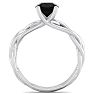 1 Carat Round Black Diamond Solitaire Intricate Vine Engagement Ring With Tapered Band In 14 Karat White Gold Image-3