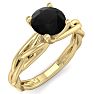 1 Carat Round Black Diamond Solitaire Intricate Vine Engagement Ring With Tapered Band In 14 Karat Yellow Gold Image-2