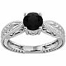 1 Carat Black Diamond Solitaire Engagement Ring with Tapered Etched Band In 14 Karat White Gold Image-1