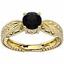 1 Carat Black Diamond Solitaire Engagement Ring with Tapered Etched Band In 14 Karat Yellow Gold Image-1