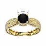 1 Carat Black Diamond Solitaire Engagement Ring with Tapered Etched Band In 14 Karat Yellow Gold Image-5