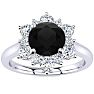 3/4 Carat Round Shape Flower Halo Black Diamond Engagement Ring In 14K White Gold Image-1