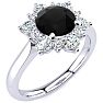 3/4 Carat Round Shape Flower Halo Black Diamond Engagement Ring In 14K White Gold Image-2