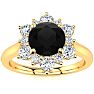3/4 Carat Round Shape Flower Halo Black Diamond Engagement Ring In 14K Yellow Gold Image-1