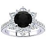 1 Carat Round Shape Flower Halo Black Diamond Engagement Ring In 14K White Gold Image-1