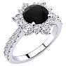 1 Carat Round Shape Flower Halo Black Diamond Engagement Ring In 14K White Gold Image-2