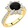 1 Carat Round Shape Flower Halo Black Diamond Engagement Ring In 14K Yellow Gold Image-2