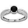 1/2 Carat Black Diamond Solitaire Engagement Ring with Tapered Etched Band In 14 Karat White Gold Image-1