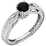 1/2 Carat Black Diamond Solitaire Engagement Ring with Tapered Etched Band In 14 Karat White Gold Image-2