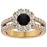 2 1/4 Carat Black Diamond Halo Engagement Ring In 14 Karat Yellow Gold Image-1
