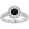 1 1/2 Carat Halo Black Diamond Engagement Ring In 14 Karat White Gold Image-1