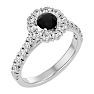 1 1/2 Carat Halo Black Diamond Engagement Ring In 14 Karat White Gold Image-2