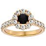 1 1/2 Carat Halo Black Diamond Engagement Ring In 14 Karat Yellow Gold Image-1