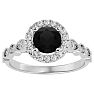 1 1/3 Carat Halo Black Diamond Engagement Ring In 14 Karat White Gold Image-1