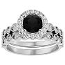 1 1/2 Carat Halo Black Diamond Bridal Set In 14 Karat White Gold Image-1