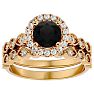 1 1/2 Carat Halo Black Diamond Bridal Set In 14 Karat Yellow Gold Image-1